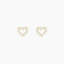 Boucles D'oreilles Puces Dorcas Coeur Ajoure Or Jaune Oxyde De Zirconium