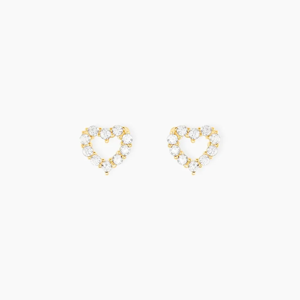 Boucles D'oreilles Puces Dorcas Coeur Ajoure Or Jaune Oxyde De Zirconium