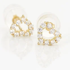 Boucles D'oreilles Puces Dorcas Coeur Ajoure Or Jaune Oxyde De Zirconium