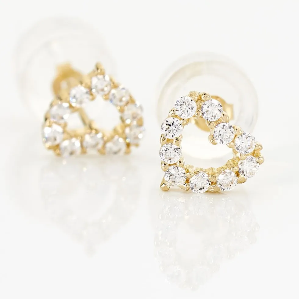 Boucles D'oreilles Puces Dorcas Coeur Ajoure Or Jaune Oxyde De Zirconium