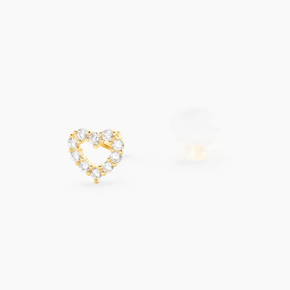 Boucles D'oreilles Puces Dorcas Coeur Ajoure Or Jaune Oxyde De Zirconium