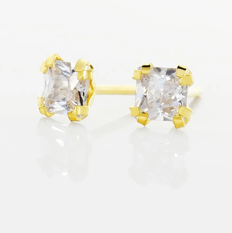 Boucles D'oreilles Puces Doreen Carre Or Jaune Oxyde De Zirconium