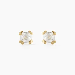Boucles D'oreilles Puces Doreen Carre Or Jaune Oxyde De Zirconium