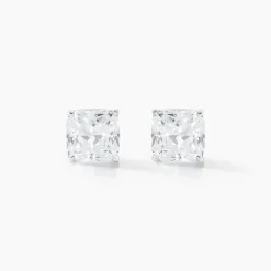 Boucles D'oreilles Puces Doreen Carre Or Blanc Oxyde De Zirconium