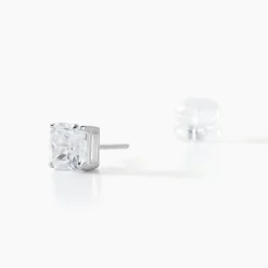 Boucles D'oreilles Puces Doreen Carre Or Blanc Oxyde De Zirconium
