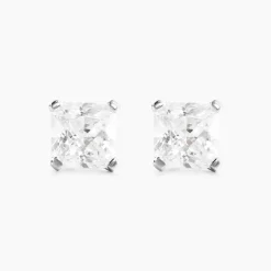 Boucles D'oreilles Puces Doreen Carre Or Blanc Oxyde De Zirconium