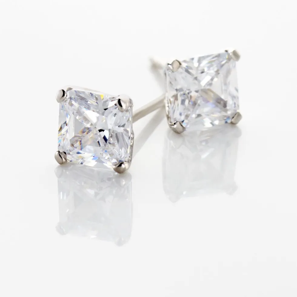 Boucles D'oreilles Puces Doreen Carre Or Blanc Oxyde De Zirconium