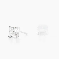 Boucles D'oreilles Puces Doreen Carre Or Blanc Oxyde De Zirconium