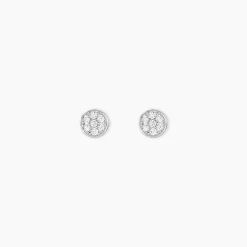 Boucles D'oreilles Puces Dorie Pastille Serti Clos Or Blanc Oxyde