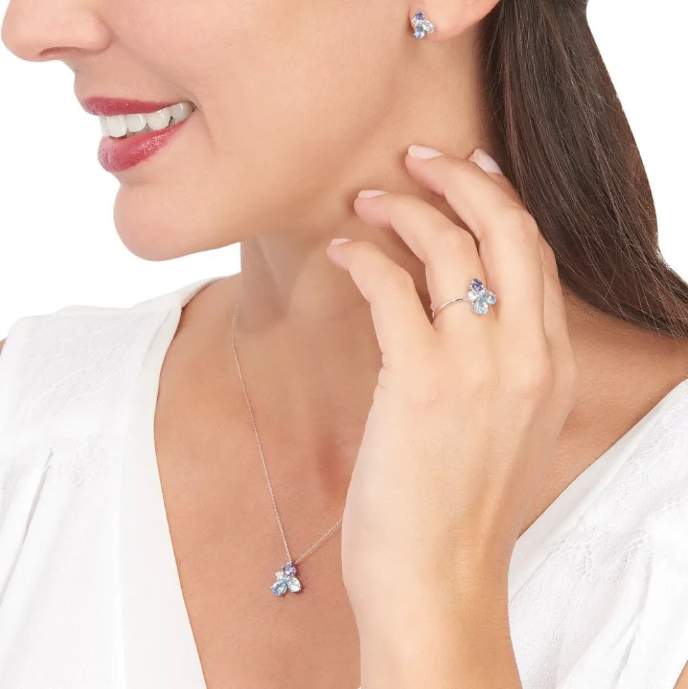 Boucles D'oreilles Puces Doryne Or Blanc Topaze Et Oxyde De Zirconium