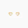 Boucles D'oreilles Puces Dot Coeur Plein Or Jaune Oxyde De Zirconium