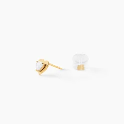 Boucles D'oreilles Puces Dot Coeur Plein Or Jaune Oxyde De Zirconium