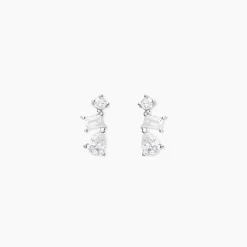 Boucles D'oreilles Puces Eclat D'Aurore Argent Blanc Oxydes De Zirconium