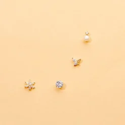 Boucles D'oreilles Puces Eddie Or Blanc Oxyde De Zirconium