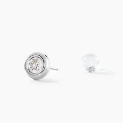 Boucles D'oreilles Puces Eden Serti Pneu Or Blanc Oxyde De Zirconium