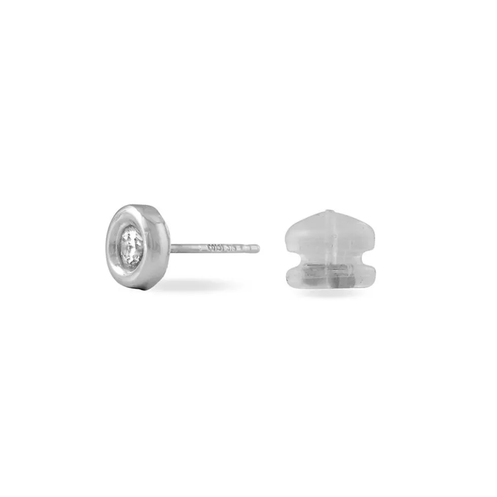 Boucles D'oreilles Puces Eden Serti Pneu Or Blanc Oxyde De Zirconium