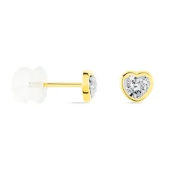 Boucles D'oreilles Puces Edme Cœur Or Jaune Strass