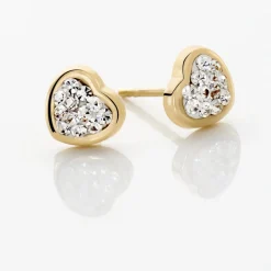 Boucles D'oreilles Puces Edme Cœur Or Jaune Strass