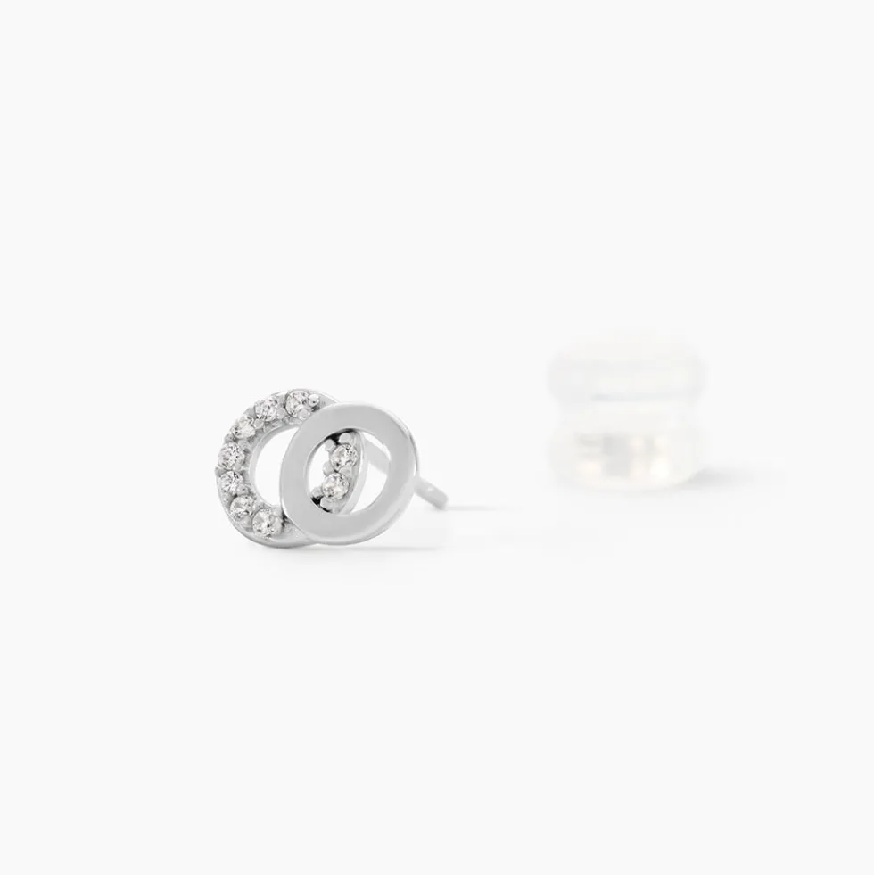 Boucles D'oreilles Puces Edmee Double Cercles Or Blanc Oxyde