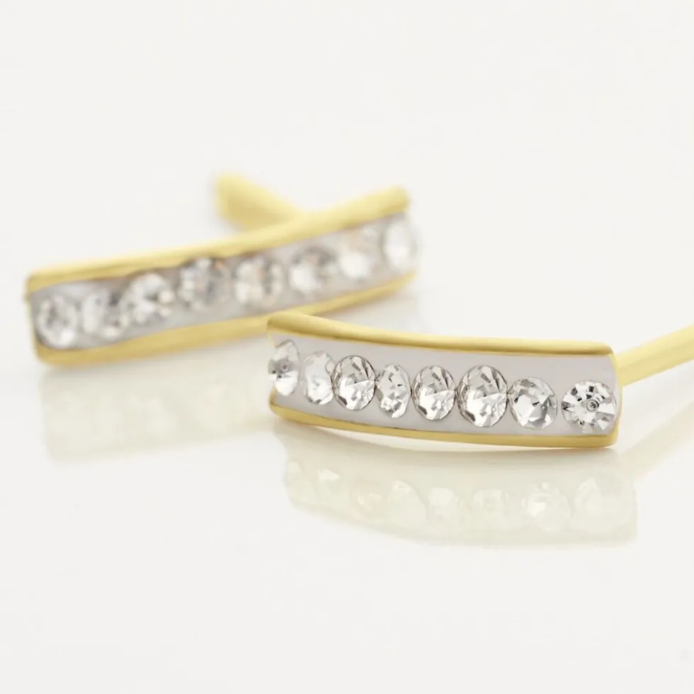 Boucles D'oreilles Puces Edme Barrettes Or Jaune Strass