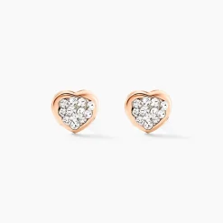 Boucles D'oreilles Puces Edme Cœur Or Rose Strass