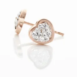 Boucles D'oreilles Puces Edme Cœur Or Rose Strass