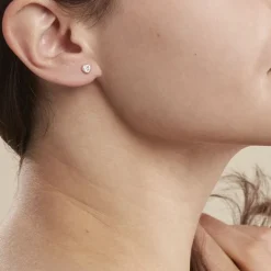 Boucles D'oreilles Puces Edme Cœur Or Rose Strass