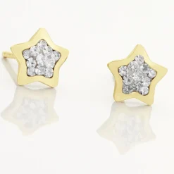 Boucles D'oreilles Puces Edme Etoile Or Jaune Strass