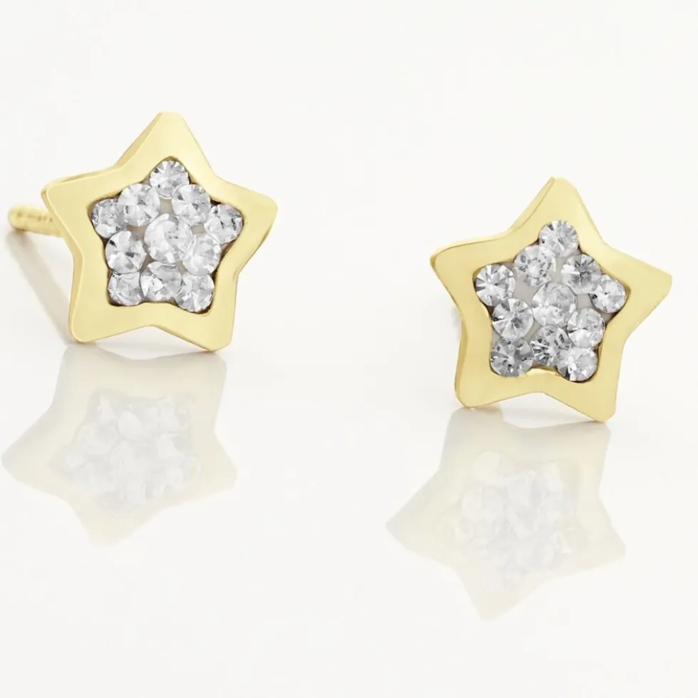 Boucles D'oreilles Puces Edme Etoile Or Jaune Strass