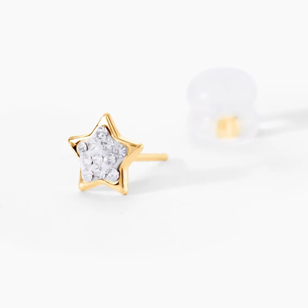 Boucles D'oreilles Puces Edme Etoile Or Jaune Strass