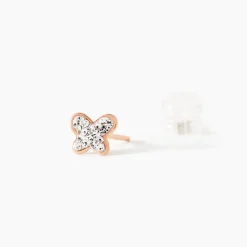 Boucles D'oreilles Puces Edme Papillon Or Rose Strass