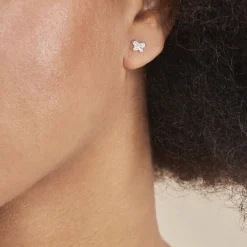 Boucles D'oreilles Puces Edme Papillon Or Rose Strass