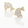 Boucles D'oreilles Puces Edmee Dauphin Or Jaune Strass