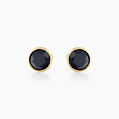 Boucles D'oreilles Puces Edy Serti Clos Or Jaune Saphir