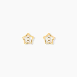 Boucles D'oreilles Puces Elais Etoile 5 Or Jaune Oxyde