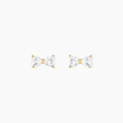 Boucles D'oreilles Puces Elara Noeud Or Jaune Oxyde De Zirconium