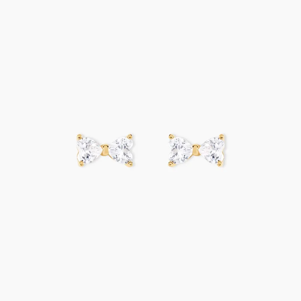 Boucles D'oreilles Puces Elara Noeud Or Jaune Oxyde De Zirconium