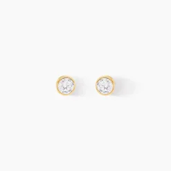 Boucles D'oreilles Puces Elda Serti Clos Or Jaune Oxyde De Zirconium