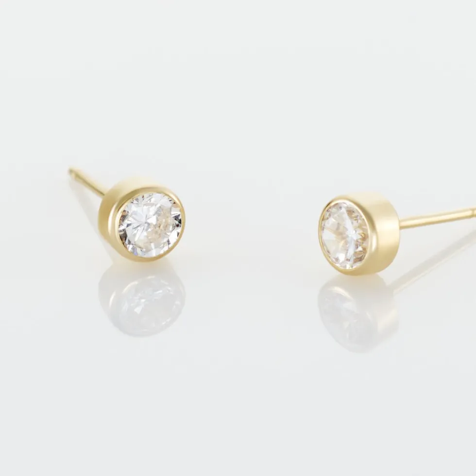Boucles D'oreilles Puces Elda Serti Clos Or Jaune Oxyde De Zirconium
