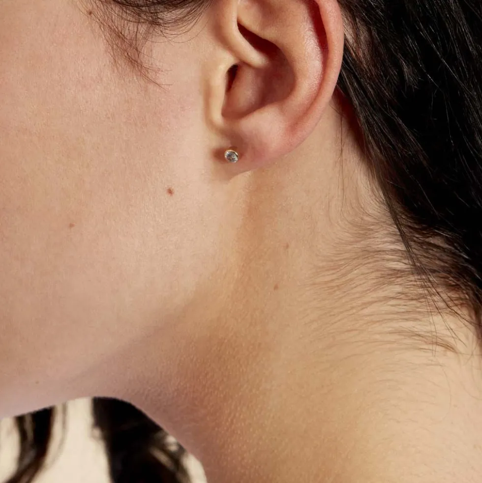 Boucles D'oreilles Puces Elda Serti Clos Or Jaune Oxyde De Zirconium