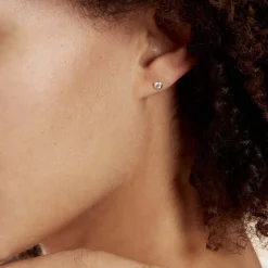Boucles D'oreilles Puces Elda Serti Clos Or Blanc Oxyde De Zirconium