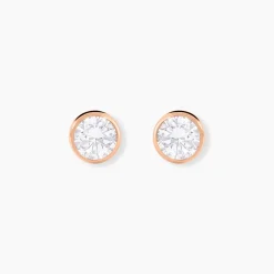 Boucles D'oreilles Puces Elda Serti Clos Or Rose Oxyde De Zirconium