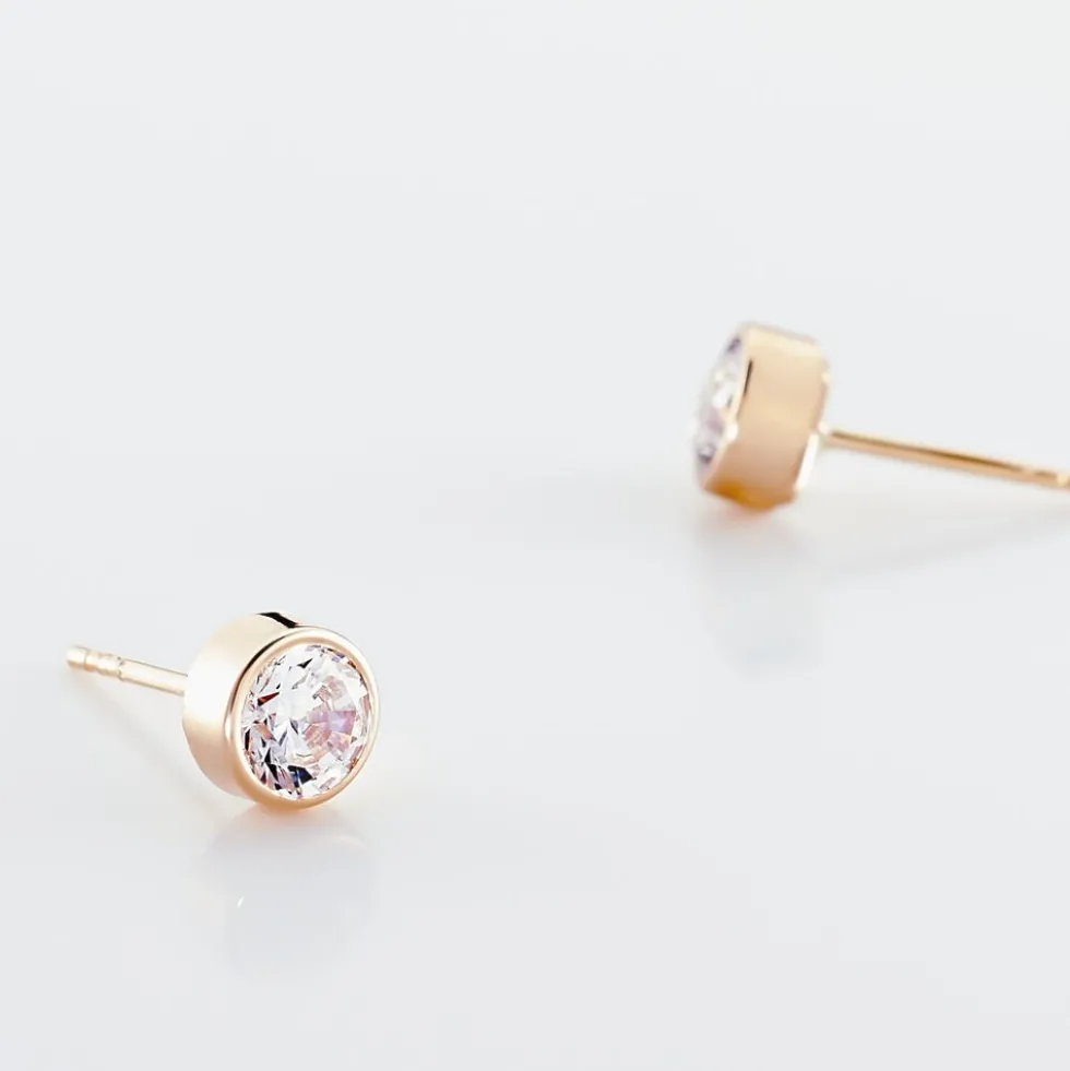 Boucles D'oreilles Puces Elda Serti Clos Or Rose Oxyde De Zirconium