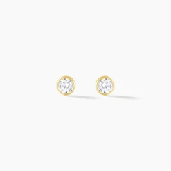 Boucles D'oreilles Puces Elda Serti Clos Or Jaune Oxyde De Zirconium