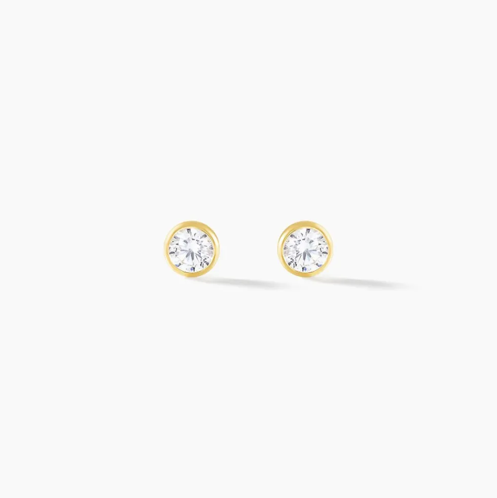 Boucles D'oreilles Puces Elda Serti Clos Or Jaune Oxyde De Zirconium