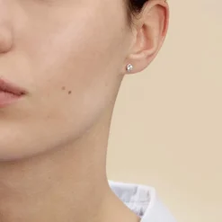Boucles D'oreilles Puces Elda Serti Clos Or Blanc Oxyde De Zirconium