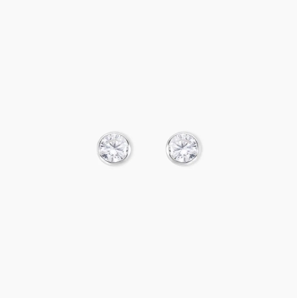Boucles D'oreilles Puces Elda Serti Clos Or Blanc Oxyde De Zirconium