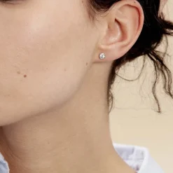 Boucles D'oreilles Puces Elda Serti Clos Or Blanc Oxyde De Zirconium