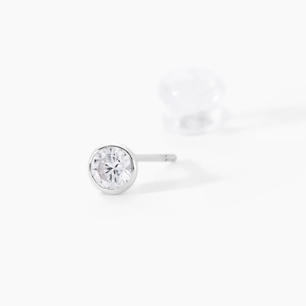 Boucles D'oreilles Puces Elda Serti Clos Or Blanc Oxyde De Zirconium