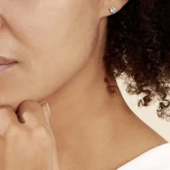 Boucles D'oreilles Puces Elda Serti Clos Or Blanc Oxyde De Zirconium